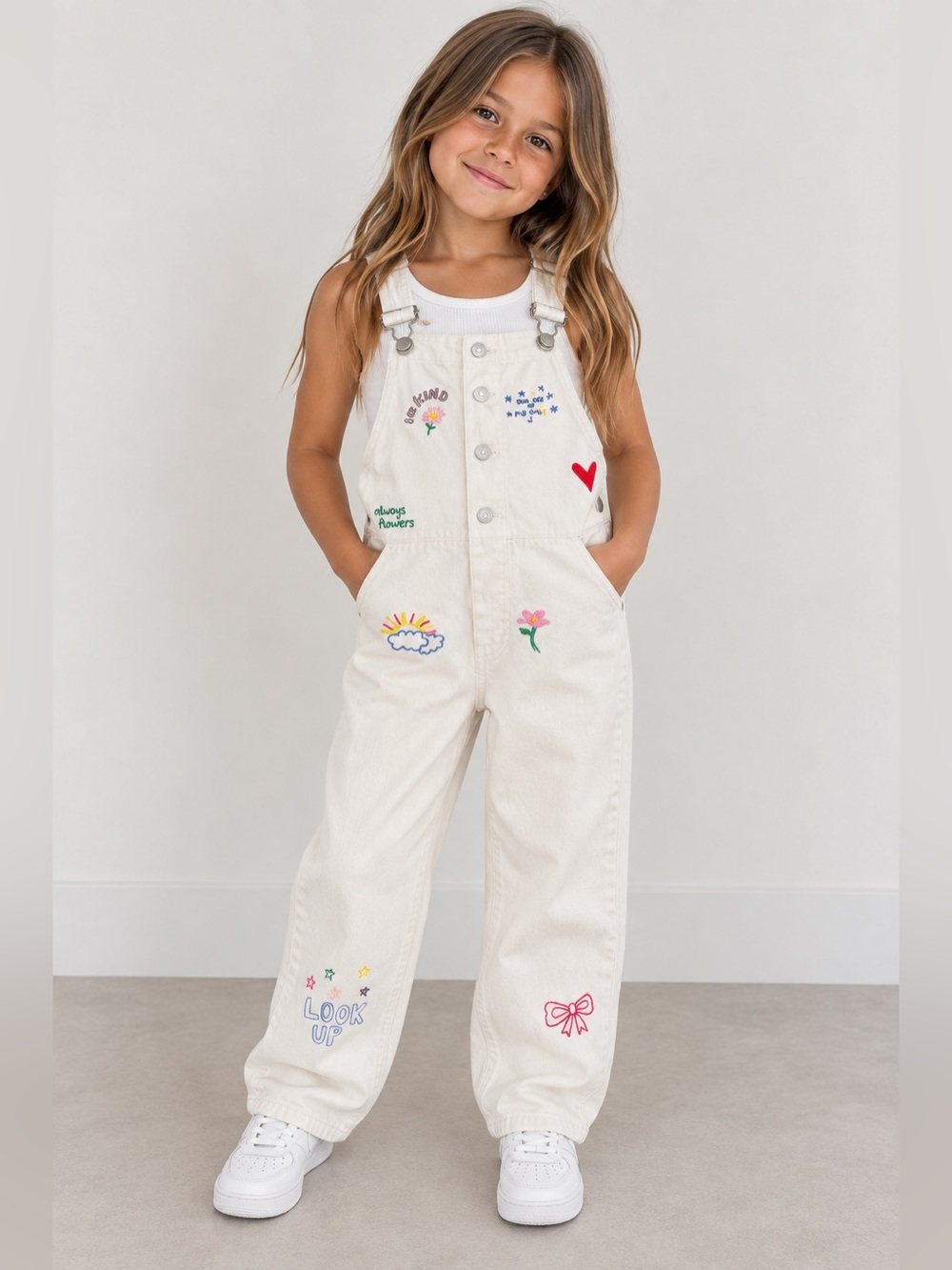 ZARA Kids Cream Embroidered Overalls - Cute Floral Details